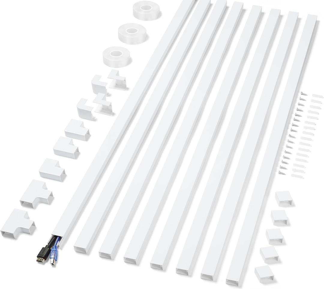 Cord Covers for Wires on Wall Extra-Long, 26.25ft TV Cord Hider Kit, Paintable Cable Management Concealer, White Cord Raceway Channel, 8 x L39in x W0.95in x H0.55in Cord Covers for Wires on Wall Extra-Long, 26.25ft TV Cord Hider Kit, Paintable Cable Management Concealer, White Cord Raceway Channel, 8 x L39in x W0.95in x H0.55in