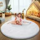 White Fluffy Round Area Rugs for Bedroom, 90x90 Shag Circle Area Rugs for Girls Room,Non Slip Fuzzy Plush Rug for Kids Room Living Room and Dorm Home Decor Rug