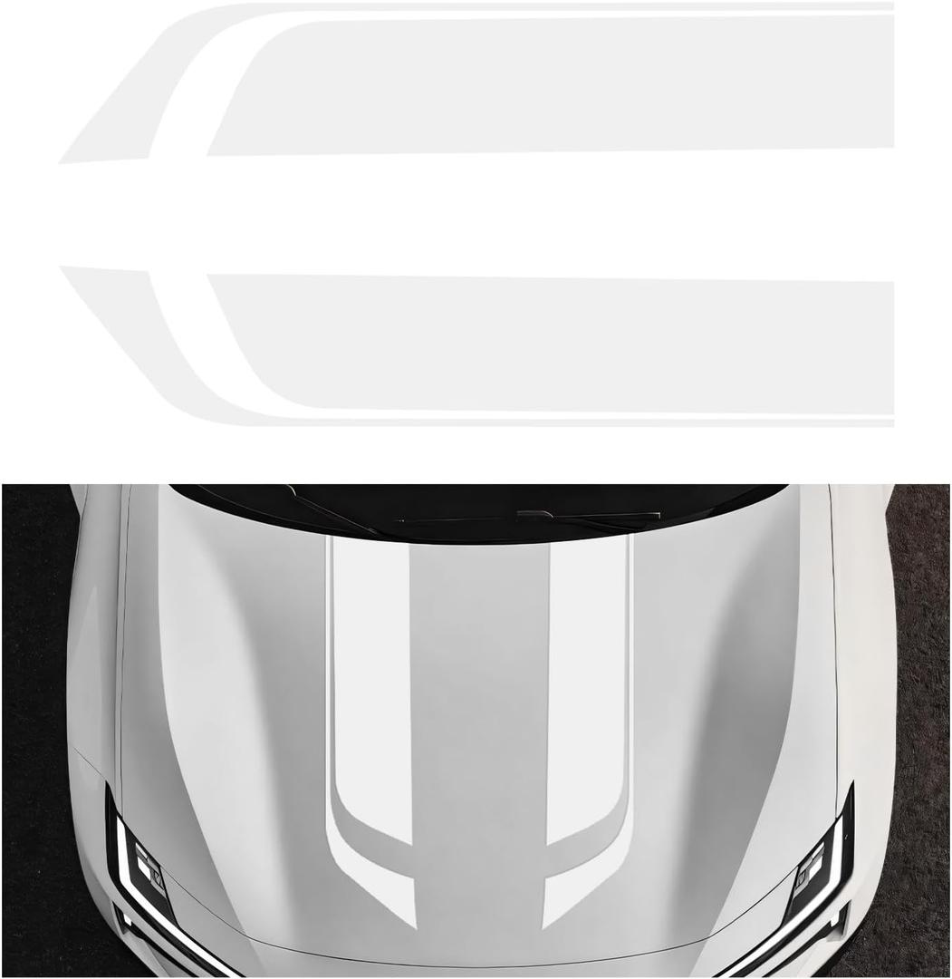 Car Hood Decal Sticker, Long Stripe Graphic Auto Exterior Sticker for Skirts Roofs Tailgates, Waterproof Stripe Hood Decal Cool Racing Decoration for Cars Trucks SUVs (White)