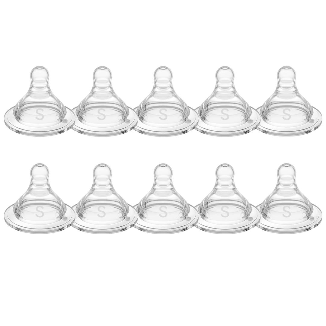 Silicone Replacement Nipple, Small Flow Nipples for Wide Neck Bottles, 0+ Months, 10 Count