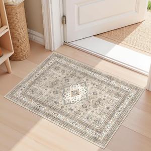 Vintage Living Room Area Rug 2x3 - Large Soft Washable Oriental Traditional Distressed Farmhouse Rugs for Bedroom - Indoor Floor Accent Carpet for Home Office House Decor - Beige