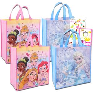 Disney Princess Tote Bag Set ~ Bundle of 5 Pc with 4 Reusable Grocery Bags, Disney Princess Stickers, and More | Princess Party Supplies and Favors