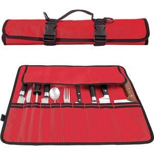 Knife Roll,Heavy Duty Knife Bag,Oxford Knife Case with 20 Slots for Knives & Kitchen Tools,Chef Knife Bag,Knife Roll Bag, Knife Pouch Wrap for Chefs Culinary Traveling (Red)