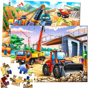 Puzzles for Kids Ages 4-6  2x60 Pieces Jigsaw Puzzles for Toddlers 3-5,6-8,Fun Bulldozer & Truck Toys,2 in 1 Pack Educational Construction Site Games for Boy & Girl