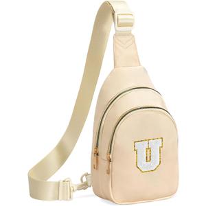 Viverte Birthday Gifts for 7 8 9 10 11 12 13 Year Old Girls Small Initial Sling Bag Cross Body Bag Fanny Pack for Girls (Beige)
