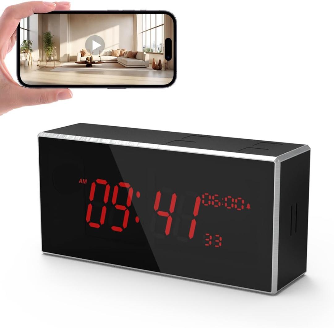 Camera Clock Full HD 1080P Wireless with Night Vision,Indoor Security Camera with Motion Detection, 160 Ultra-Wide Angle 2.4/5Ghz (Black)