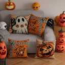 Halloween Pillow Covers Trick or Treat Boo Watercolor Pumpkins Ghosts Throw Pillow Cases Set of 4 Autumn Decorations for Farmhouse Home Bedroom Sofa Couch Outdoor Holiday Decor 16x16 Inch