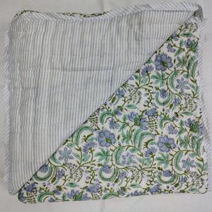 Ridhi Cotton Reversible Quilt Hand Block Printed Queen 90 x 96 Columbia Blue Soft Lightweight Blanket for Sofa Couch & Bed Dcor Lightweight Soft Breathable Handmade