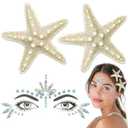 U-Goforst Starfish Hair Clips and Face Gems Set, Mermaid Accessories, 3 in 1 Little Mermaid Costume for Women Girls Adult, Mermaid Hair Face Jewels Stick on Stickers Accessories, 2 Pack
