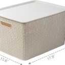 BINO | Plastic Storage Baskets with Lids, 45 Liter - 3 Pack, Natural | THE WOVEN COLLECTION | Storage Basket for Shelves | Woven Storage Baskets for Organizing Bins | Pantry Shelf Organizer Bin