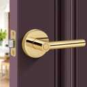 Privacy Door Lever, Heavy Duty Door Handle,Thumb-Turn Locking Inside,Round Design Reversible Door Lock for Hallway or Bathroom-Polished Brass Finish (1 Pack)