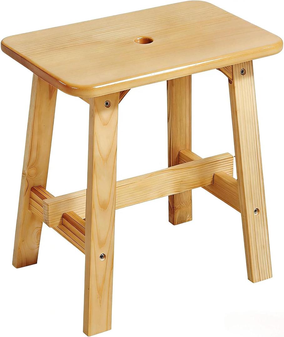 Lestar Solid Wood Stool, Small Wooden Stool Rectangle, Vanity Stool for Living Room Bathroom