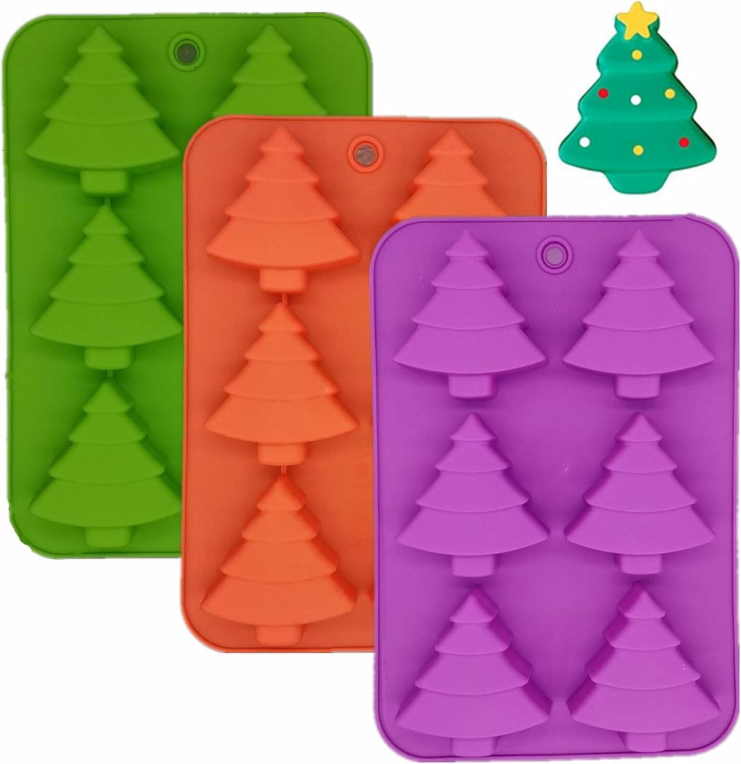 3 Pack Christmas Tree Silicone Molds,6 Cavity Candy Baking Trays for Holiday Cakes,Candies,Gummy,Chocolates,Jelly,Soap,Ice Cube,Cookies 