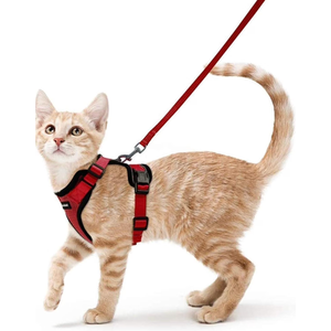 rabbitgoo Cat Harness and Leash for Walking, Escape Proof Soft Adjustable Vest Harnesses for Cats, Easy Control Breathable Reflective Strips Jacket,  red, XS