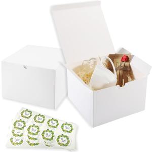 Frantis White Gift Boxes - 20 Pack Small Gift Box with Lids (5x5x3 inch) for Party, Christmas, Valentine's, Wedding Occasions - Easy to Assemble with 24 Thank You Stickers