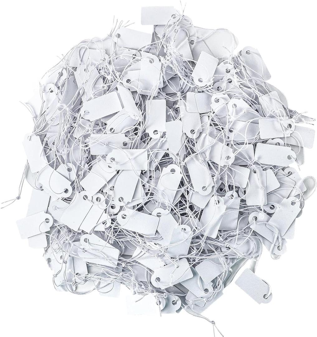 200 Pcs Small Price Tags, Paper Tags with Elastic String, Writable Blank Kraft Gift Tags for Clothes Jewelry Gifts (1.020.47inch, White)