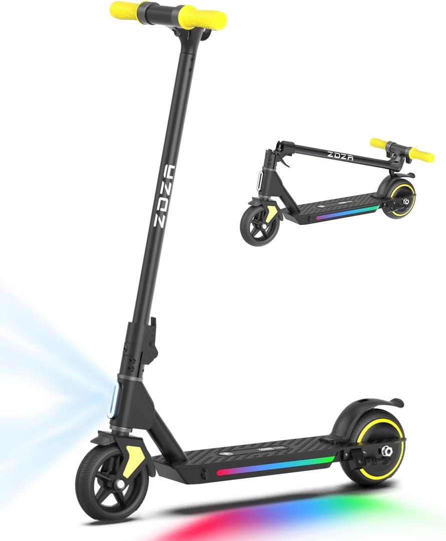 ZK01 Electric Scooter for Kids Ages 6-12, 5/7.5/10 MPH Speeds, 130W Motor, Double Brake, LED Display & Colorful Lights,Foldable Electric Scooter,Ideal Gift for Kids(Riders 3.9-5.2 ft)
