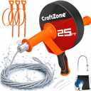 Drain Auger 25 Ft, Plumbing Snake With Drill Adapter, Pipe Clog Remover for Kitchen Bathroom Shower Sink Cleaning, Flexible Spring Steel (Orange)