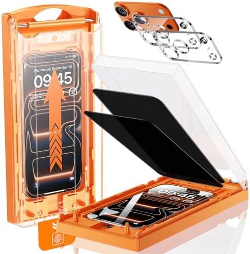 UNBREAK TOP 9H+ Glass 1+1 Packs for iPhone 17 Pro Privacy Screen Protector with Camera Lens Protector [Zero Bubble][10X Military Protection] 17 Pro Tempered Glass Full Edge Coverage, Case-Friendly