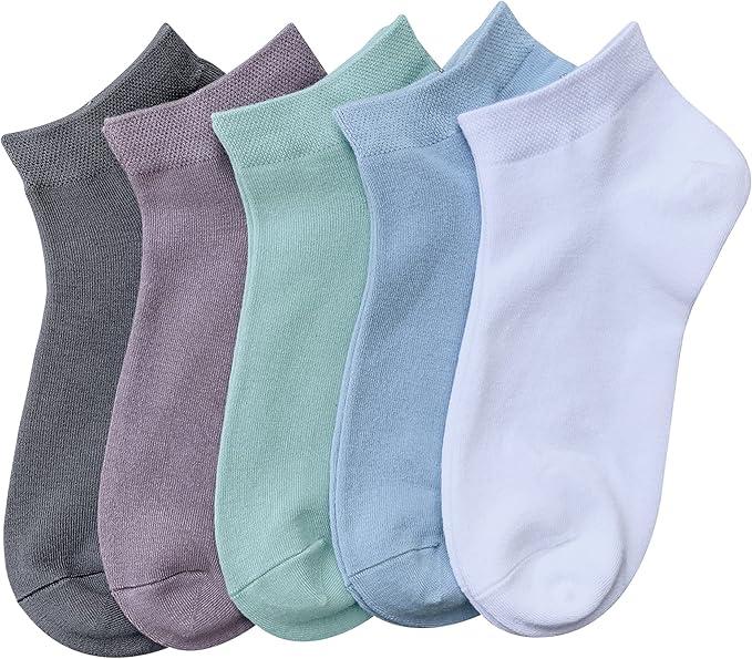 SERISIMPLE Women Viscose Bamboo Ankle Socks Low Cut Thin Sock Lightweight Pastal Color Soft Sock 5 Pairs (Large)