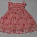 Verdusa Women's Mini Dress Floral Spaghetti Strap Mesh Dresses Going Out Festival Concert Outfits Grunge Gothic Clothes (Pink) 
Small