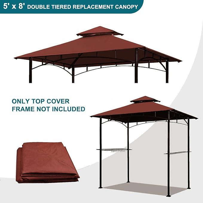 Grill Gazebo Replacement Canopy Top - Wonwon 5x8 Gazebo Roof Double Tiered Outdoor BBQ Roof Cover Grill Shelter Only Fit for Model L-GG001PST-F (Burgundy)