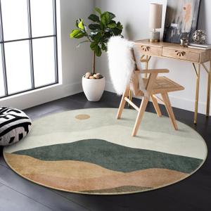 4ft Abstract Round Rug,Soft Washable Non-Slip Sun and Mountain Circle Kids Room Rugs,Chic Faux Wool Low-Pile Circular Throw Rugs for Entryway/Bedroom/Nursery/Living Room/Bathroom(Grey) (4' (Round), Grey)