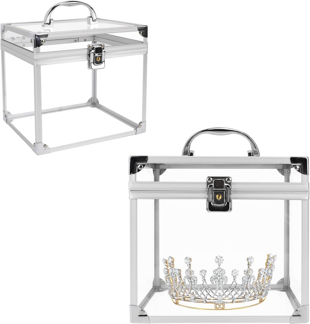 Crown Box 7.9 x 6.7 x 7.5 Inch, Clear Makeup Case,Cosmetic Organizer, Large Capacity Transparent Acrylic Artists Display Case for Vanity,Bathroom Counter or Dresser (Silver)