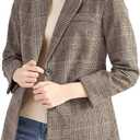 ebossy Women's Notch Lapel 2 Button Boyfriend Blazer Suit Houndstooth Plaid Jacket Coat (Small, Mocha)