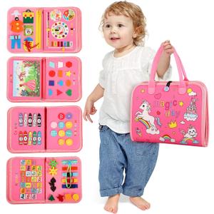 Toddler Busy BoardBusy Book Montessori ToysToys for 3 Year Old Girl Birthday GiftSensory Bins ToysLearning ToysPreschool Learning Activities Book Airplane Travel Essential Kid Toys (Red)