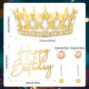 8 Pcs Gold Queen Crown Cake Topper for Women, Happy Birthday Cake Toppers Foam Balls Rhinestone Crystal Tiara Wedding Decoration for Princess Party Photo Props