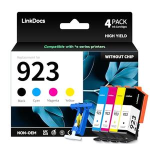 LinkDocs 923 Ink Cartridges Combo Pack Compatible Replacement for HP 923 Ink Cartridges 923XL Work with OfficeJet Pro 8130 8135e 8138e 8139e OfficeJet 8120 8122e Printer, 4-Pack Without Chip