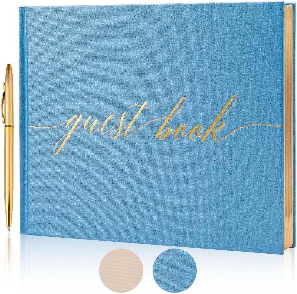 Wedding Guest Book,10 * 8in Guest Book for Wedding Receptions, Baby Shower, Funeral, Birthdays, and Celebration Events, 100Pages Polaroid Decorations 2 Stickers and a Pen(Blue)