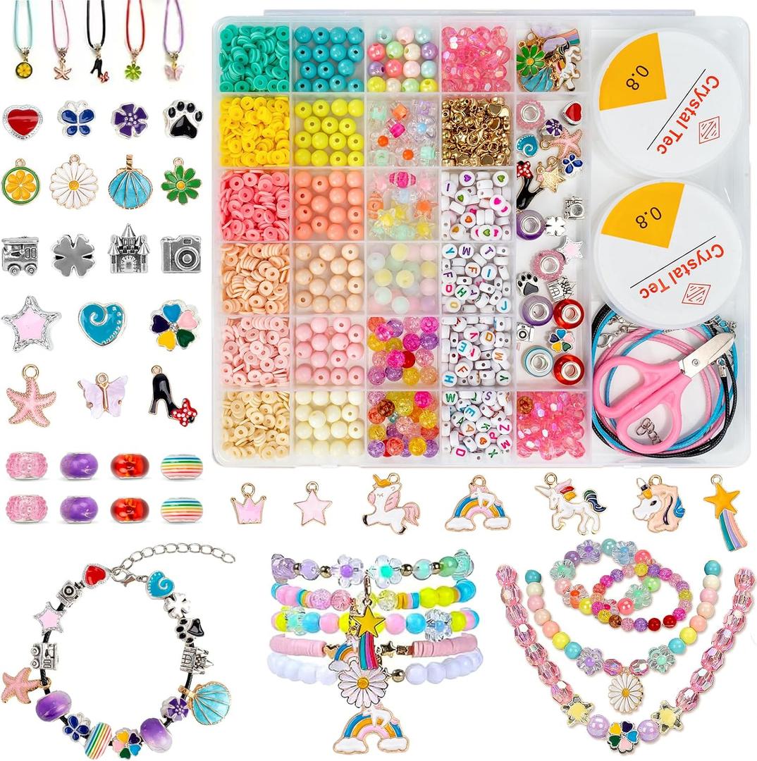 2 x Accevo Charm Bracelet Making Kit for Girls Unicorn Bead Jewelry Set | Colorful unicorn beads and charms for bracelets, necklaces, gifts, and craft play.