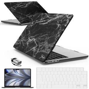 IBENZER Compatible with MacBook Air 13 inch Case M5 2026 M4 2025 M3 M2 2024-2022 A3449 A3240 A3113 A2681,HardShellCase&KeyboardCover ScreenFilm Type-C for Mac air 13.6", Black Marble, KK-BKMB+2TC