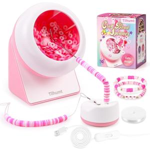 Tilhumt Clay Bead Spinner, Electric Bead Spinner for Jewelry Making, Friendship Bracelets Maker with Needle and Elastic String, Gift for Girls, Patent Design, Pink (Beads Not Included)