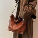 Hobo Bag for Women Crossbody Handbags Large Designer Ladies Bucket Purse PU Leather Shoulder Bags with Wide Shoulder Strap (One Size, Black)