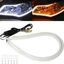 Qasim Sequential Turn Signal 24inch Led Car DRL Daytime Running Lights Strip 12V Auto Headlight 60CM White/Amber Flowing-1Pair