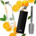 Mont-Clair Kristal Borosilicate Glass Water Bottle 34 oz with Neoprene Sleeve - Leak Proof + BPA Free - Hot & Cold Drinks - Ideal for Adult, Kids, Travel, Sports, Gym, Running - Black (33.8 Ounces)