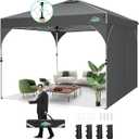COBIZI 10x10 Pop up Canopy, Canopy Tent 10x10 with 1 Sidewalls, 1 Person Easy Set up, Tents for Parties, Outdoor Canopy with Fluorescent Strip & 4 Sandbags, Waterproof, 3 Adjustable Height（Gray）