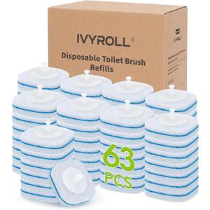 Toilet Bowl Cleaner Wand Refills Compatible with CLOROX, 63 Count Disposable Toilet Brush Refills, Replacement Heads for Toilet Cleaning System