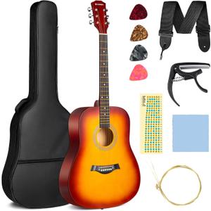 CAHAYA Acoustic Guitar For Beginner 41-inch - Full Size Wood Guitar Kit for Kids and Adults with Guitar bag Brass strings Capo String Pick and Clean Cloth for Gift CY0353 (Orange)