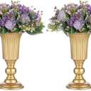 Nuptio Pcs of 2 Flowered Metal Trumpet Vase Elegant Wedding Centerpieces Vase for Wedding Party Decoration, 23.2cm/9.13" Tall Artificial Flower Arrangements for Anniversary Ceremony