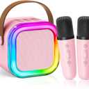 Mini Karaoke Machine for Kids Girls Boys - Birthday Gifts for Ages 4 5 6 7 8+ Year Old - 2025 New est - Portable Bluetooth Speaker with 2 Wireless Microphone - Kids' Instrument Accessories - Pink