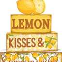 Britimes 4 Pcs Summer Lemon Decor Tiered Tray Set, Farmhouse Rustic Lemon Table Decor Book Stack Signs Wooden Coffee Table Centerpieces for Home kitchen Office Decorations