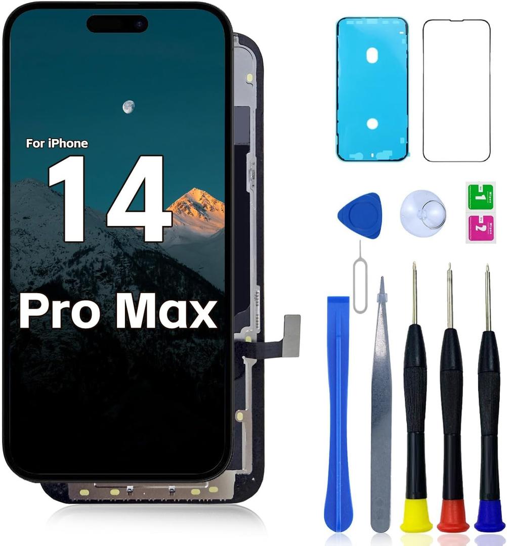 FNKJYND LCD for iPhone 14 Pro Max Screen Replacement 6.7 inch (Model A2651, A2893, A2896, A2895, A2894) 3D Touch Screen Display digitizer Assembly w/Repair Tool kit Waterproof Adhesive Tempered Glass