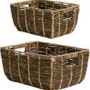 StorageWorks Wicker Baskets for Organizing, Handwoven Storage Basket with Built-in Handles, Banana Leaf Organizer for Home Decor, Set of 2