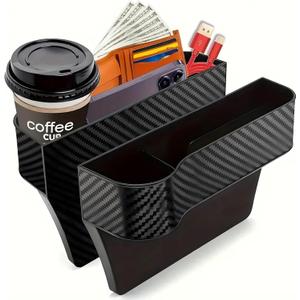 2 Pack Car Seat Gap Filler Organizer, Auto Console Side Extra Storage Boxes, Automotive Front Seat Storage with Cup Holder, Seat Side Storage - Passenger Side&Driver SideCarbon Fiber Pattern