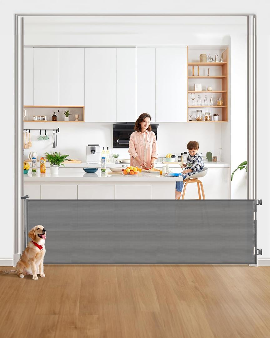 DEAR LOV Retractable Baby Gate, Mesh Baby Gate or Mesh Dog Gate, 33" Tall, Extends up to 118" Wide, Child Safety Gate for Doorways, Stairs, Hallways, Indoor/Outdoor (33"x118",Gray)