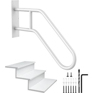 U-Shaped Outdoor Indoor Handrail, Wrought Iron Hand Railing, White